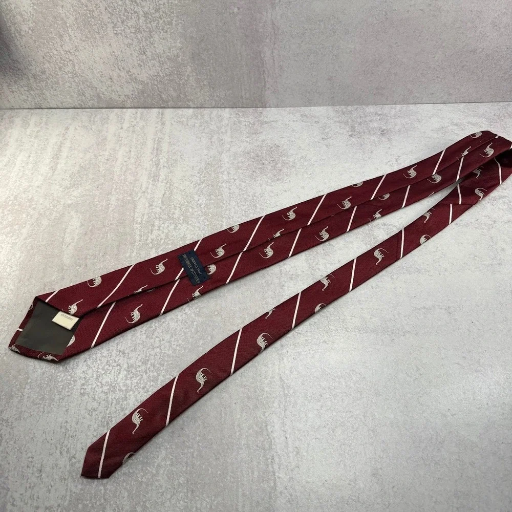 Smithsonian Institution Red White Stripe Apatosarus Silk Blend Tie Short Classic